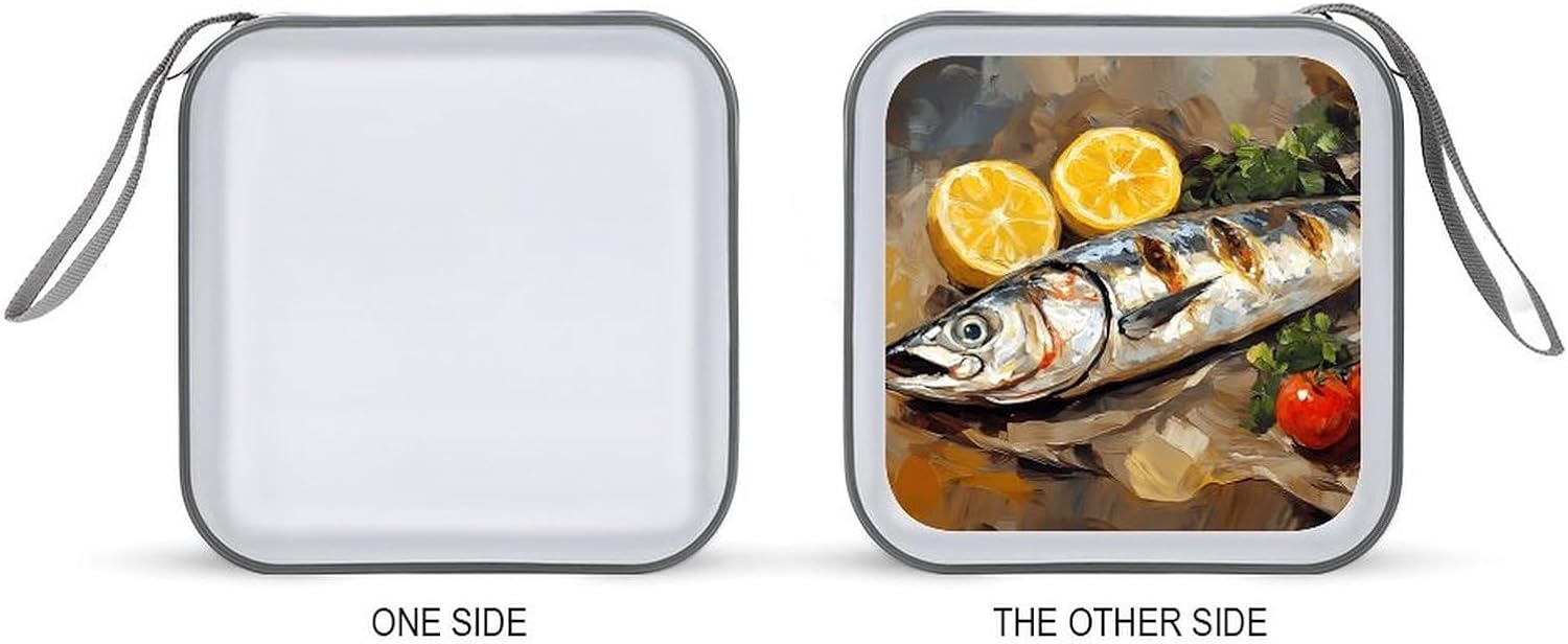 Mackerel Fish With Lemon And Tomatoes Protective CD Case Storage Rack 40 Capacity DVD Holder Organizer Car Travel