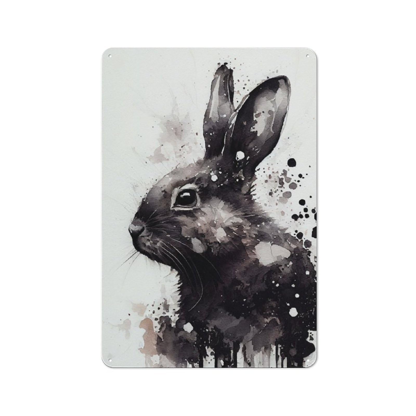 Junmoney Rabbit Black And White Metal Wall Sign 30X20cm Featuring For Living Room Wall, A Decorative Gift For A Newly Furnished Living Room