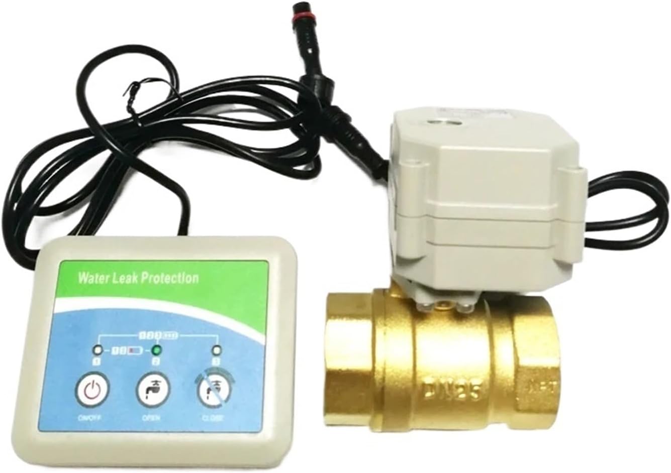 Intellegent Water Leak Sensor Alarm Detector Control Electric Valve Automatically Leak Protector Used for DN25 1" Pipe line(NPT Thread)