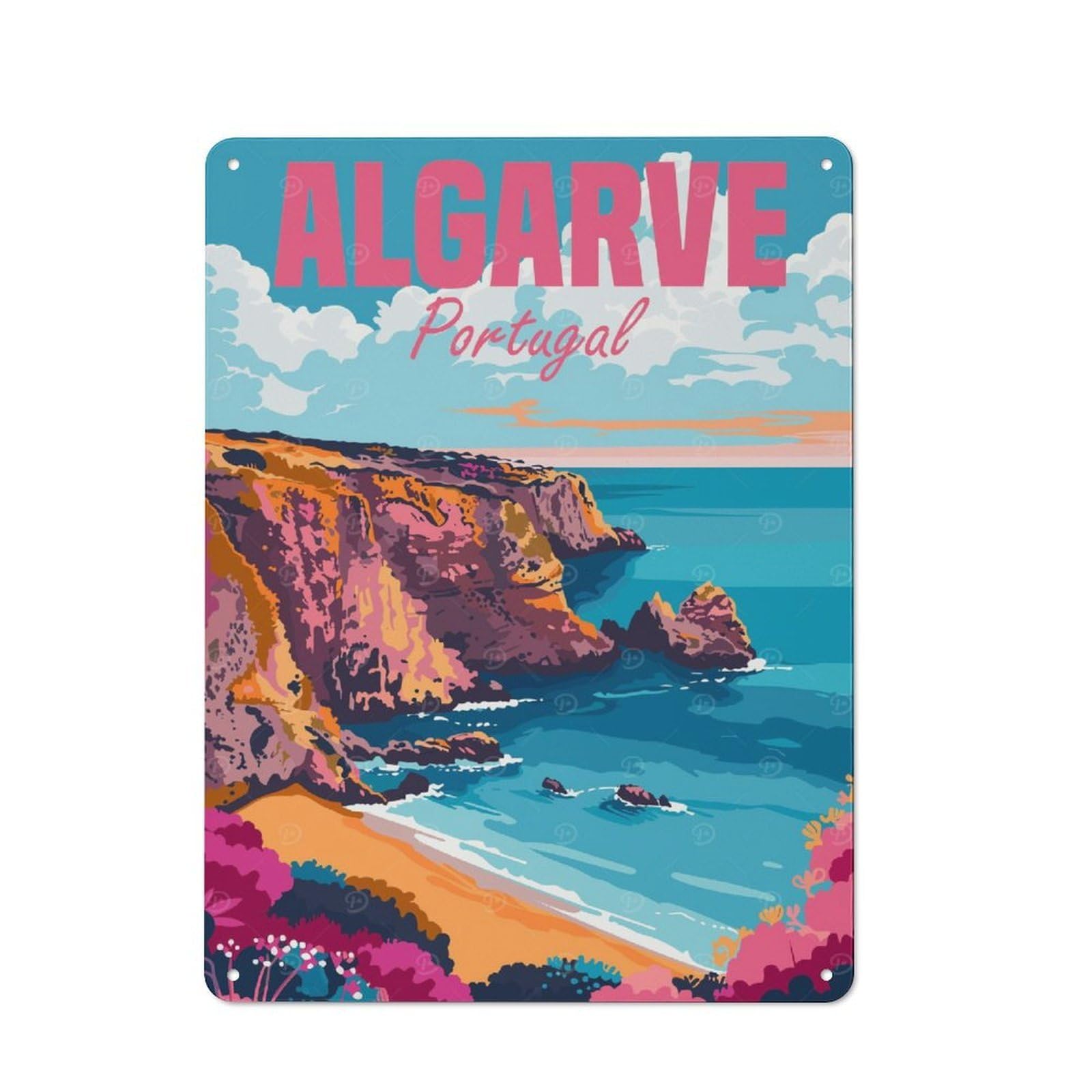 Junmoney Algarve Coast Portugal Vintage Metal Wall Decor 40X30cm, Decorative Metal Plaque For Coffee Bar, Small Shop Or Dining Room