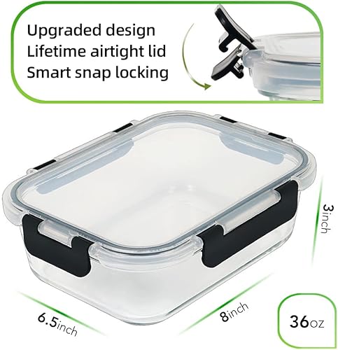 Miniatura 2 de DAS TRUST Paquete de 5 recipientes de vidrio de almacenamiento de alimentos de 36 onzas, 2 compartimentos, recipientes de vidrio para preparación de