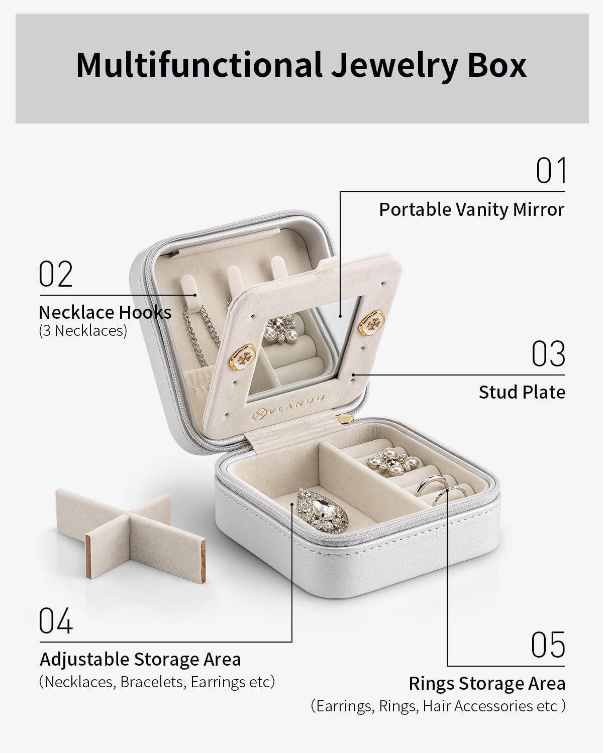 Vlando Travel Jewellery Box Organiser,Small Jewellery Case, Gifts for Women,for Earring, Necklace, Bracelet,Grey 4 61THngv+ yL. AC SL1500