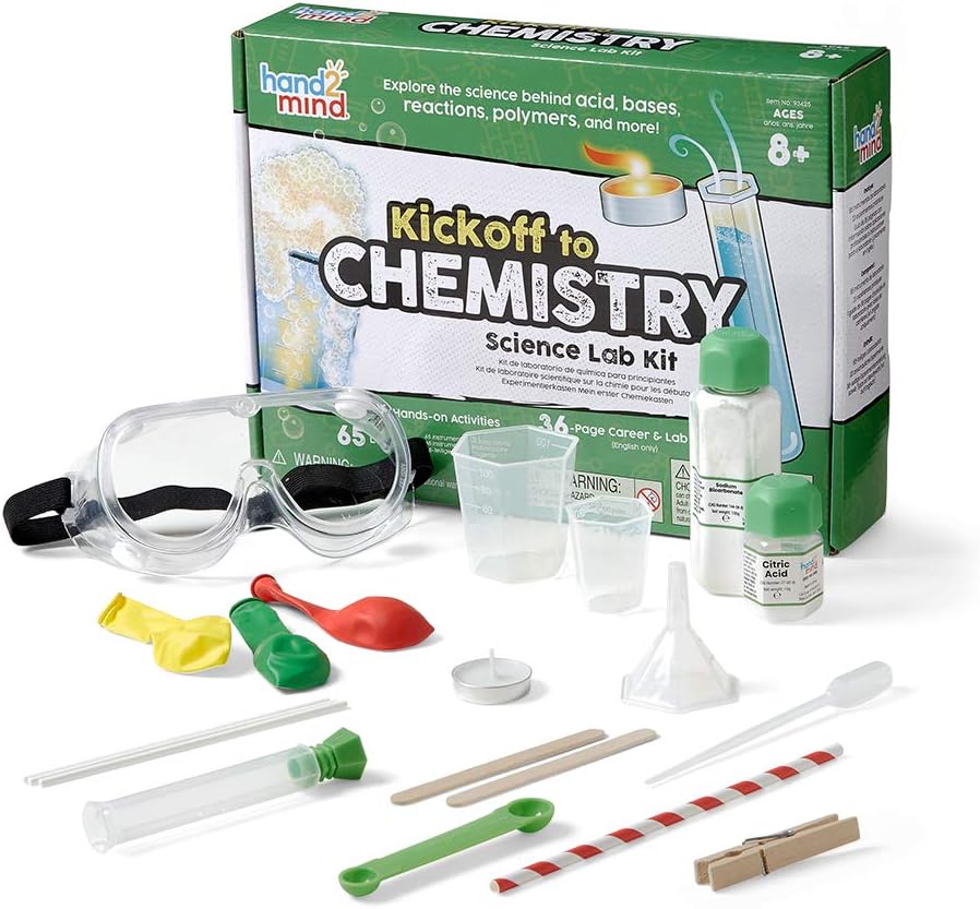 hand2mind Kickoff to Chemistry Science Lab Kit, Color Chemistry, DIY Lava Lamp Kit, Rock Candy Science, Grow Your Own Crystals, Explore Acids and Bases, STEM Kits for Kids, At Home Science Experiments