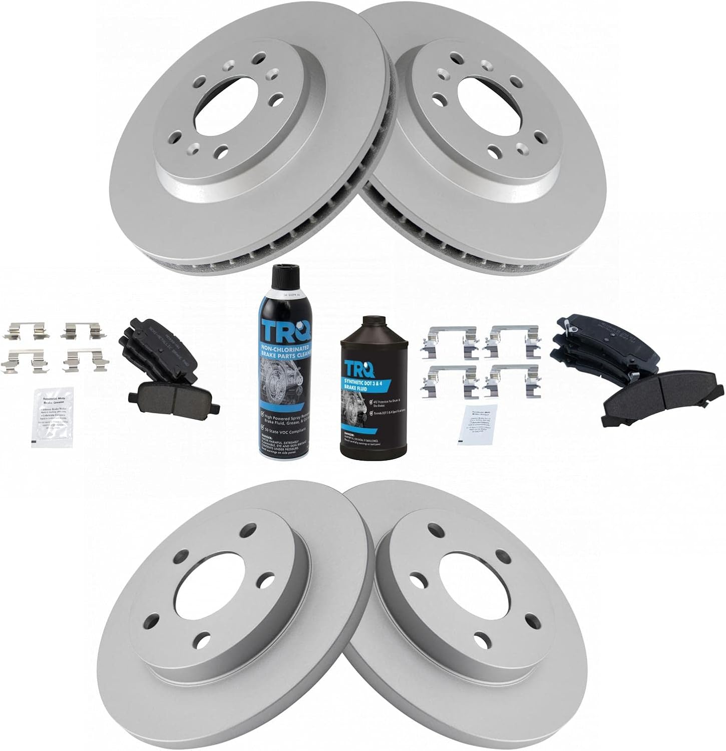 TRQ Front and Rear Brake Pad & Rotor Kit Brake Chemical Kit Brake Pads Brake Rotor Semi-Metallic Premium G-Coated Compatible with 2011-2013 Chevrolet Impala 2014-2016 Impala Limited