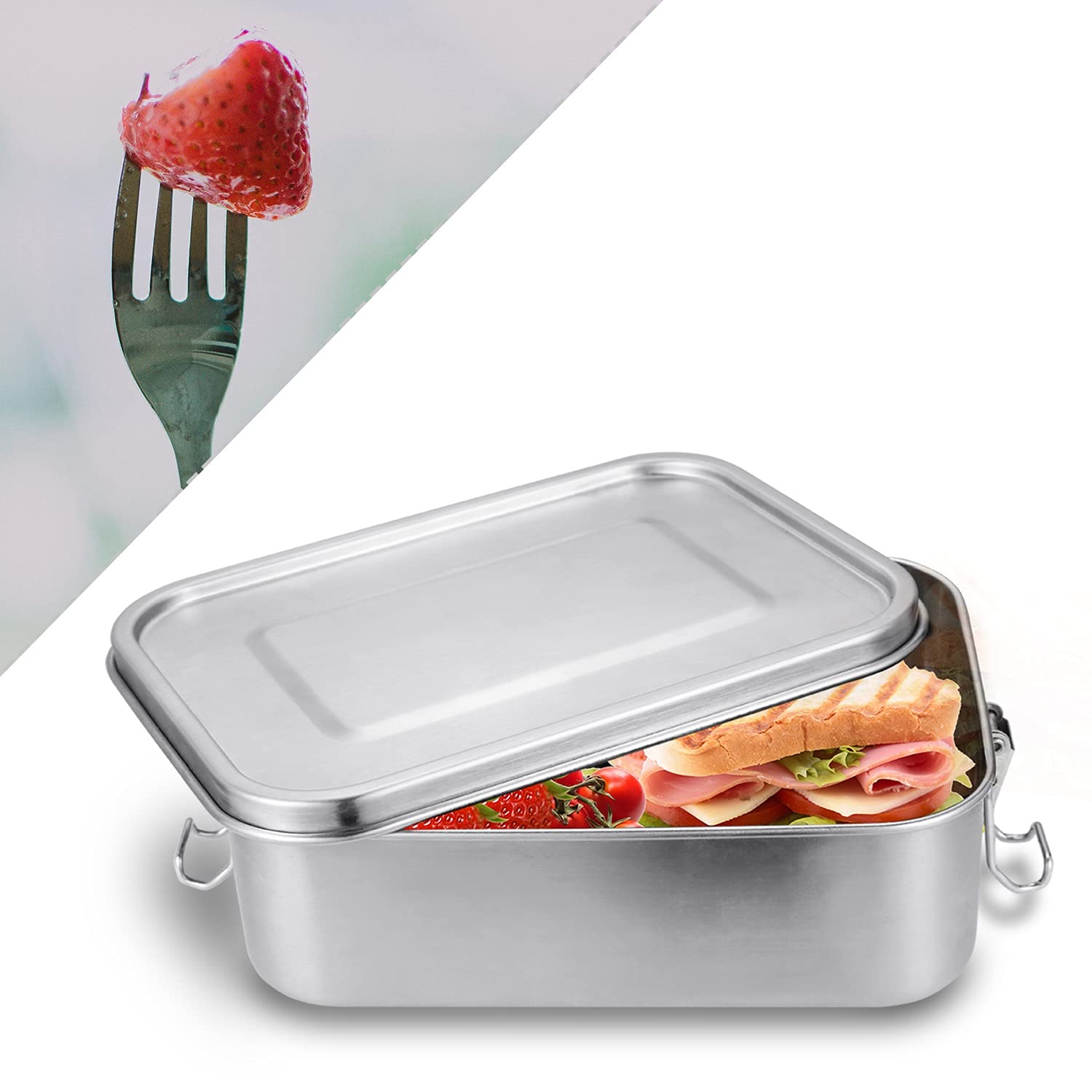 Pudełko śniadaniowe ze stali nierdzewnej, 800 ml + 1200 ml, dla dzieci, w zestawie z przegródkami, pojemnik na żywność z przegrodą jest szczelny, premium