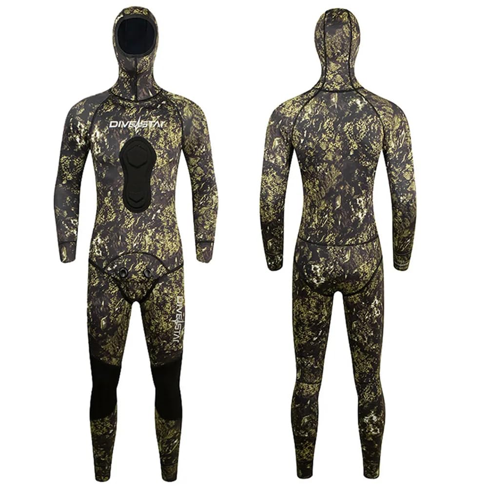 I Colori Della Muta di Pesca a Scaratura in Neoprene da 1,5 Mm Cambiano Con L'ambiente Circostante, 2 Pezzi Mimetizzati Camuffita Per Immersione Con Cappuccio Con Cuscinetto Carico Del Torace