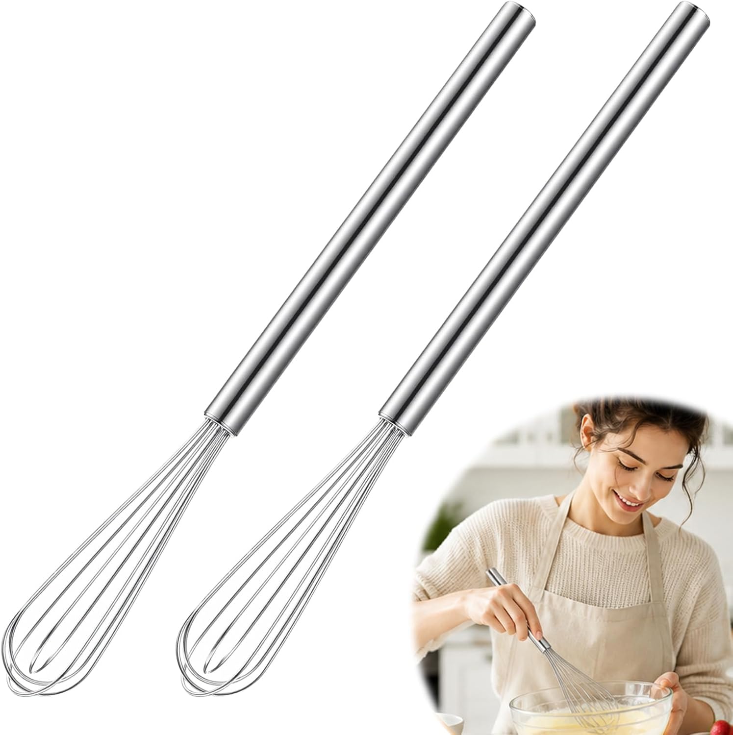 cobee 2 Pcs Mini Whisk for Cooking, 10in Small Stainless Steel Wire Whisk