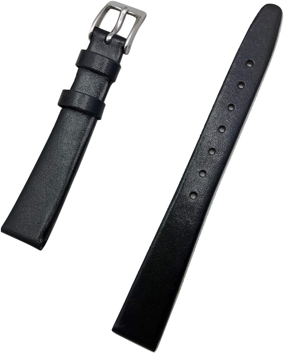 NewLife 13mm Black Genuine Calf Leather Watchband | Elegant, Flat Replacement Watchstrap that brings to Any Watch (Womens Standard Length)
