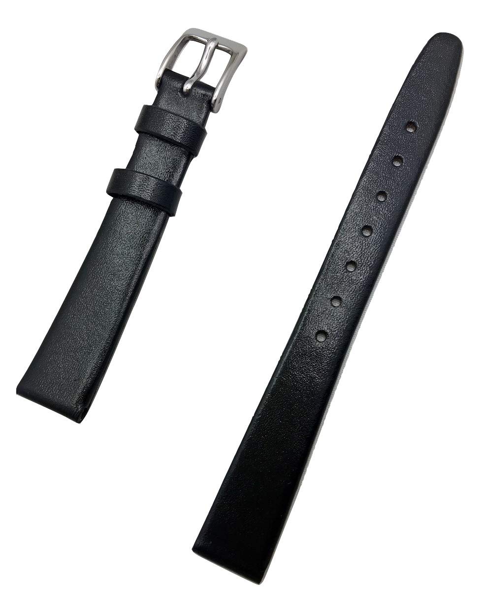 NewLife 13mm Black Genuine Calf Leather Watchband | Elegant, Flat Replacement Watchstrap that brings to Any Watch (Womens Standard Length)