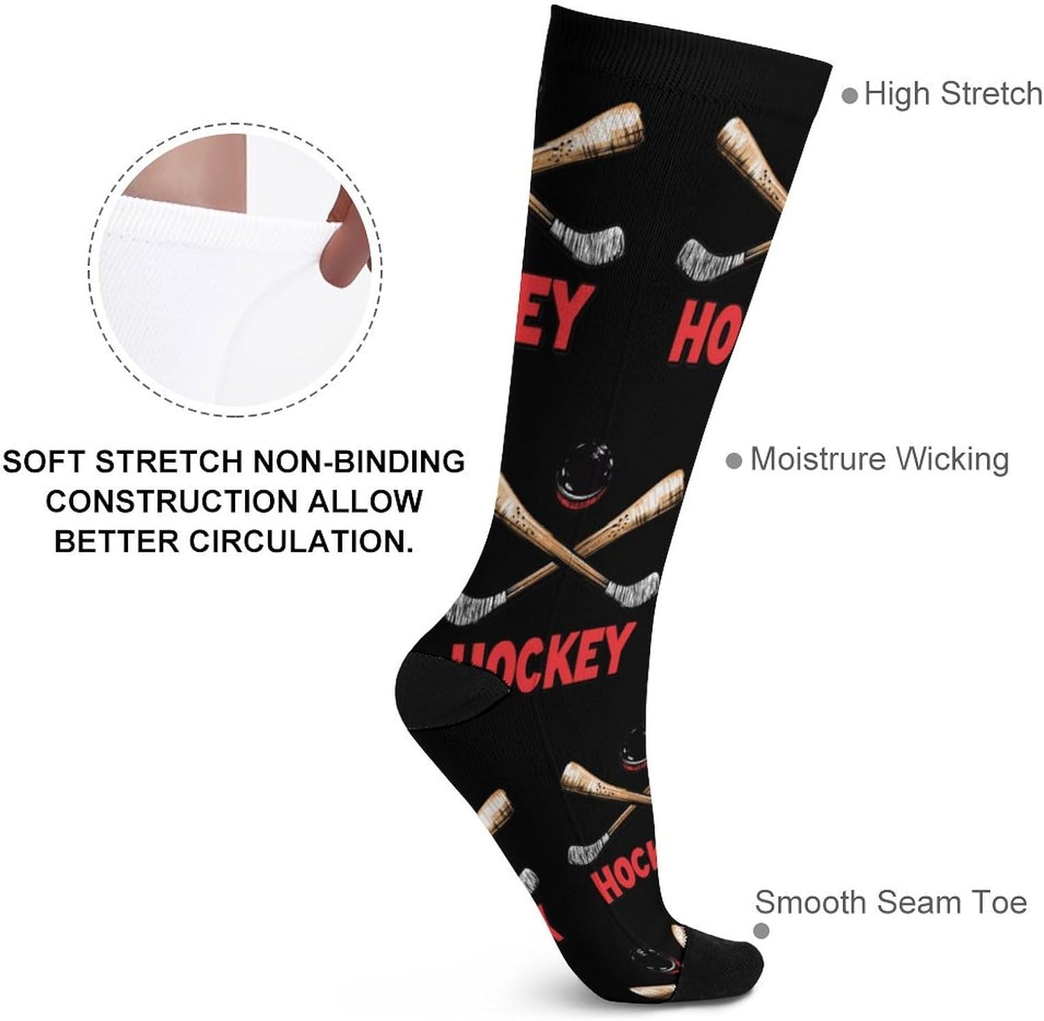 Ice Hockey Knee High Socks Athletic Long Stockings Sport Casual Crew Tube Sock Boot 46cm