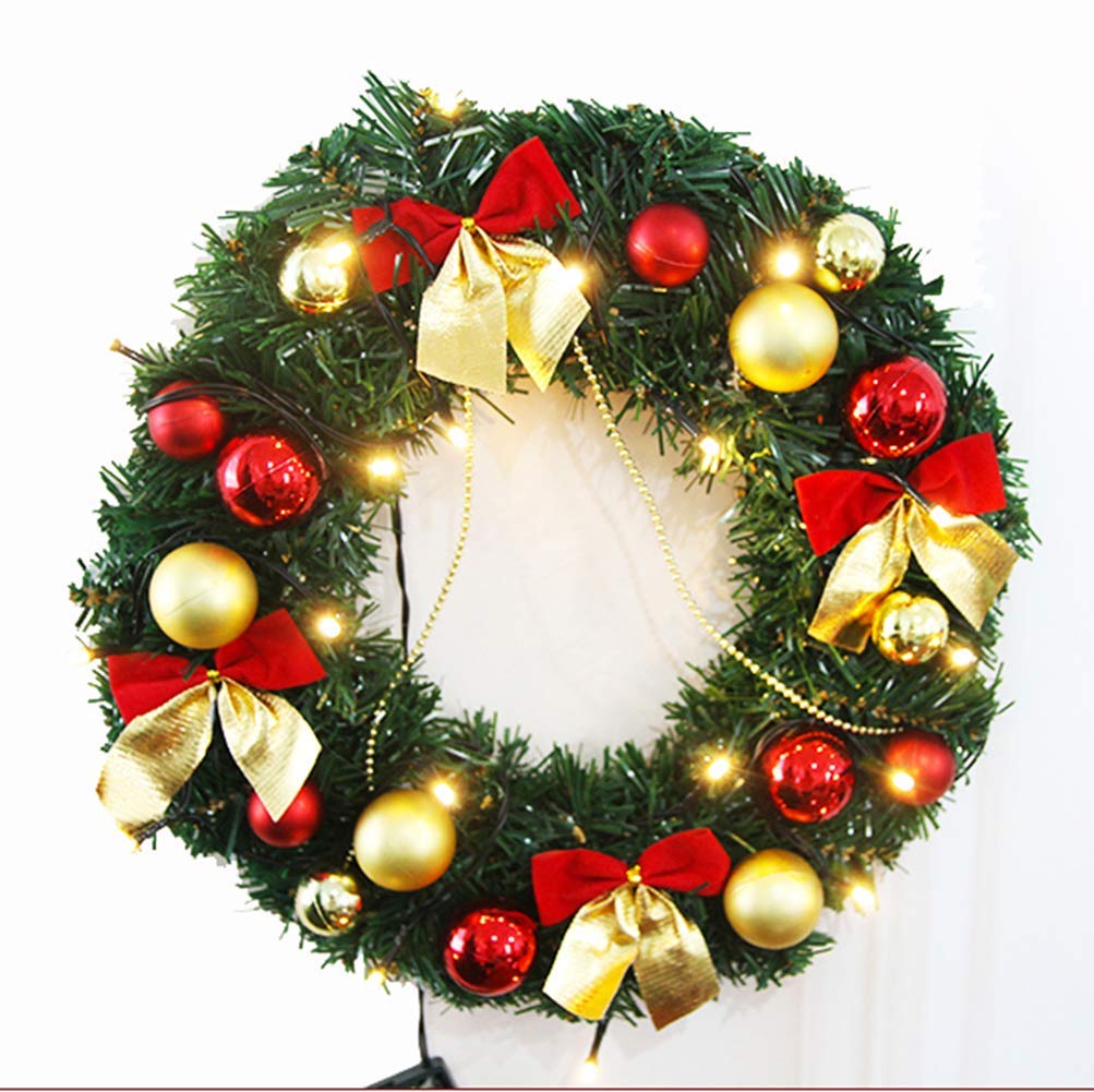 Guirlande de Noël et couronne dorée artificielle 40cm pour décoration extérieure de porte