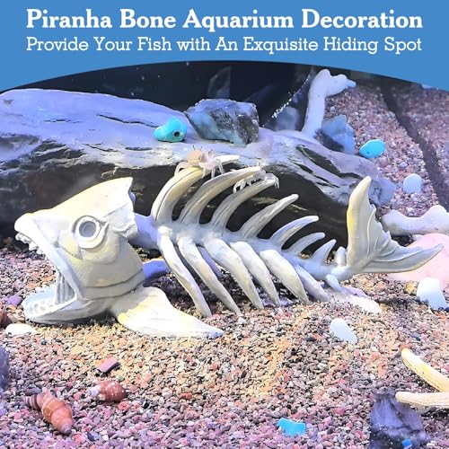 Image of kathson Fish Tank Decorations Resin Piranha Skeleton Aquarium Decor Reptile Tank Accessories Ornament Fish Bone Hideout for Shrimp Lizards Geckos Spiders