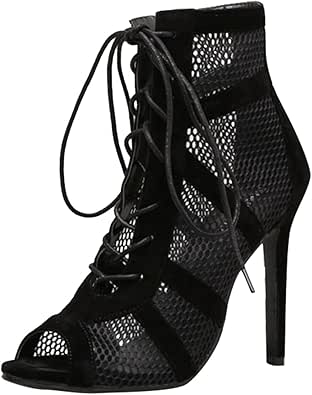 Sandali Con Tacco Donna - Eleganti E Sexy Con Lacci, 7cm, Nero, Per Serate E Ballo