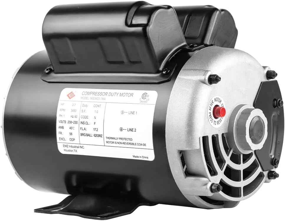 3.7 HP 3450 RPM, 56 Frame, 230V, 17.2Amp, 5/8" Shaft, Single Phase NEMA Air Compressor Motor