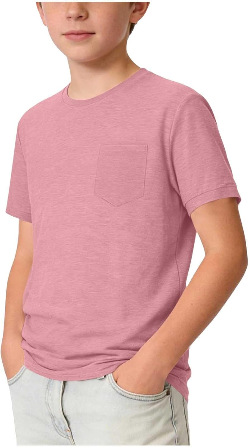 Boys' Short Sleeve Solid Crew Neck T-Shirt Soft Comfortable Loose Fit Basic Tee Shirts Summer Clothes