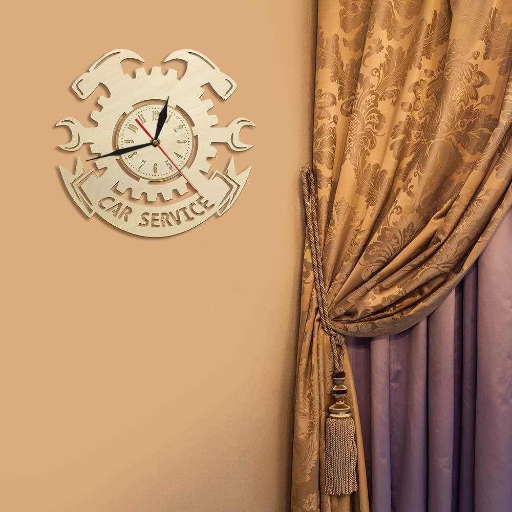 The Geeky Days Car Service Auto Repair Silent Wall Clock Garage Wall Decor Wood Wooden Wall Clock Garage Tools Tire Wrench Wall Sign Mechanic Gifts