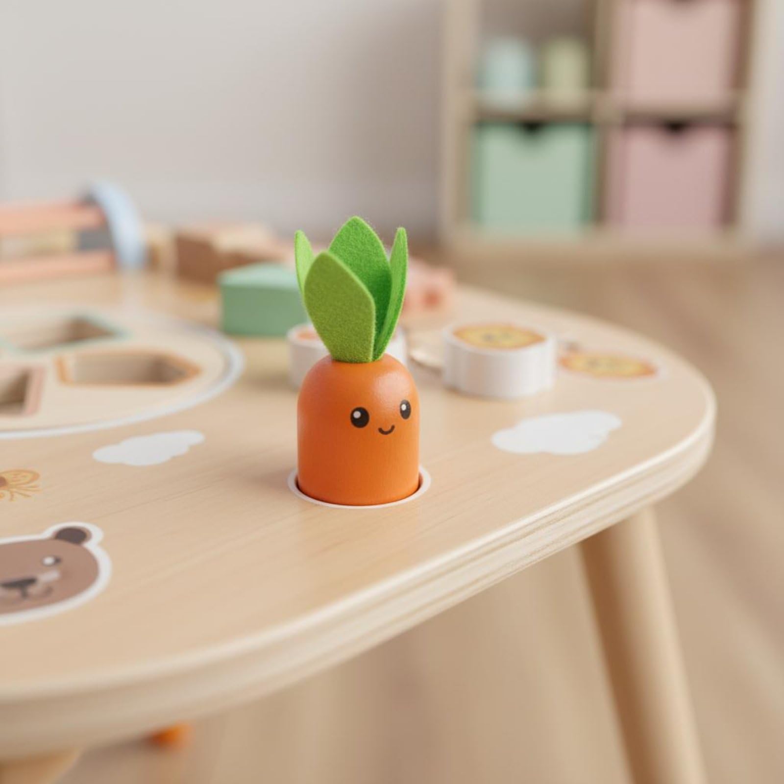 Tavolo attività Educativo Bambini in Legno con Blocchi Forme Carote Ingranaggi Gioco Sensoriale Training Coordinazione Mano-Occhio Adatto a Sviluppo Casa