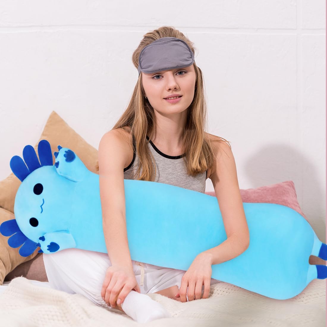 Plush Axolotl Toy Stuffed Animal Long Axolotl Toy Pillow Body Pillow Gift for Kids and Girls (Blue,90cm/35.4in) - Image 2