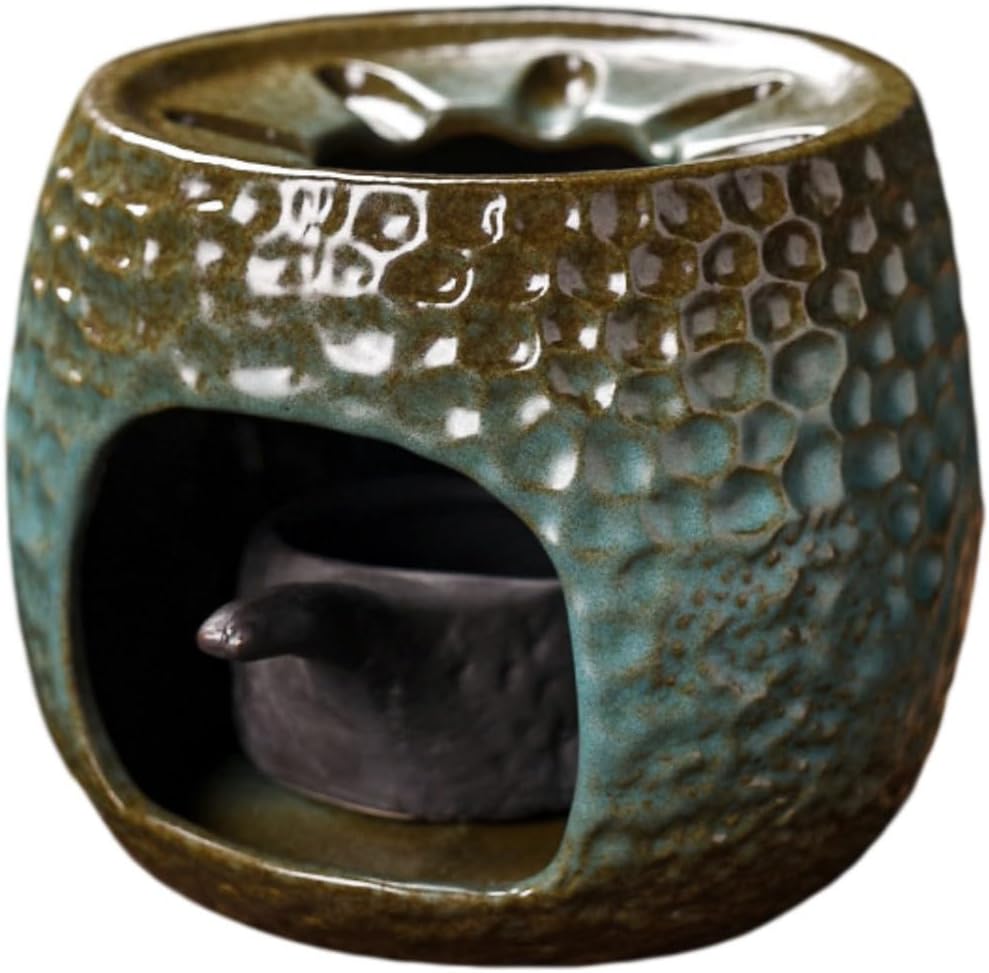 鎏金复古温茶炉底座日式功夫茶具茶道暖 Ceramic Kung Fu Tea Set,teapot,Teacups,warming Wedding Birthday Gift,Tea Tray Chinese,Dishwasher Safe 窑变·格调绿锤目温茶炉