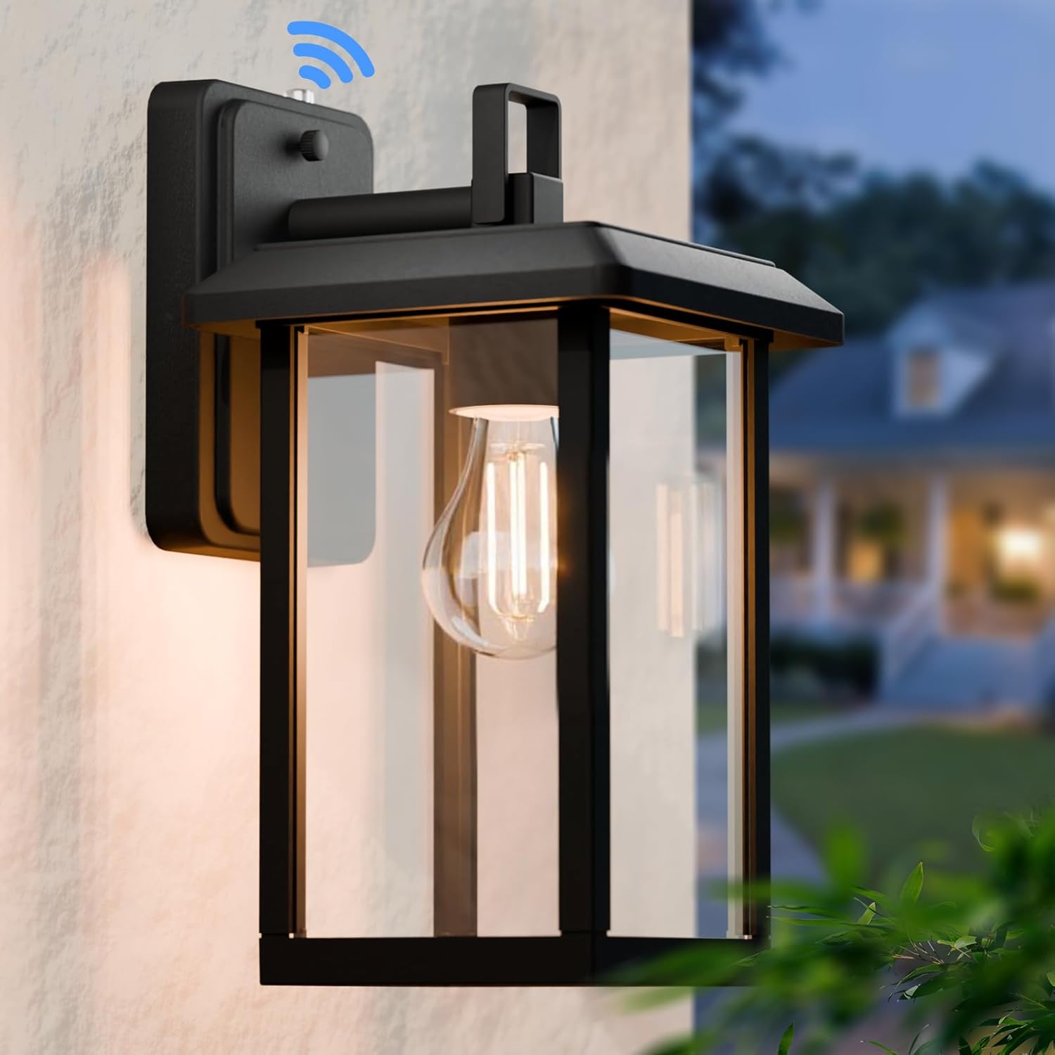 Dusk to Dawn Outdoor Wall Light Fixtures, Exterior Porch Lights with E26 Socket & Tempered Glass, Hardwired Modern Wall Sconce for Front Door, Garage, Patio, Garden,3000K/5000K Bulbs Included