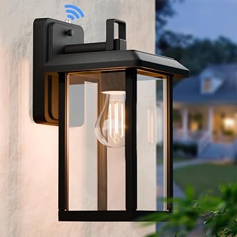 Dusk to Dawn Outdoor Wall Light Fixtures, Exterior Porch Lights with E26 Socket & Tempered Glass, Hardwired Modern Wall Sconce for Front Door, Garage, Patio, Garden,3000K/5000K Bulbs Included