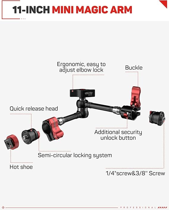 IFOOTAGE MA5-6 11 Magic Arm & SA-32 32 Telescoping Support Arm Bundle Articulating Arm with Shoe Mount and Jaw Clamp Support Rod for Stability, 1/4 & 3/8 Screw for DSLR, Sliders, and Monitors