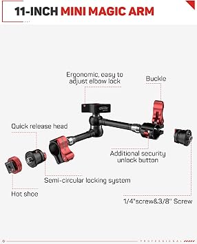 IFOOTAGE MA5-6 11 Magic Arm & SA-32 32 Telescoping Support Arm Bundle Articulating Arm with Shoe Mount and Jaw Clamp Support Rod for Stability, 1/4 & 3/8 Screw for DSLR, Sliders, and Monitors