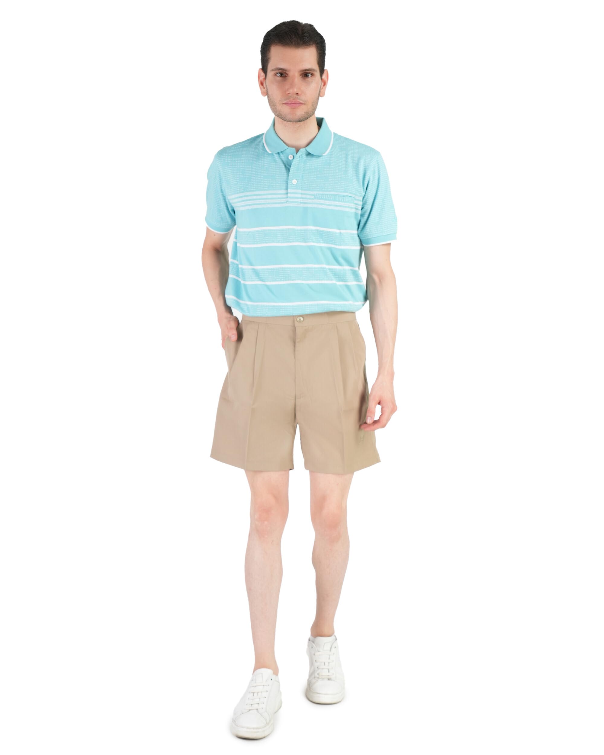 Men's Pleated Shorts | Classic Fit Cotton Shorts with Elastic Waistband | Athletic Half Pants for Training, Gym, Golf and Casual Wear-picture-52