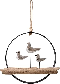 Linfevisi Wooden Seagull Wall Decor Hanging Nautical Decorations Solid Wood Sea Bird Wall Sculpture Inside Coastal Beach Round Ocean Sea Theme Wall Art for Home Decor Bathroom 10.75X9.45 Inch