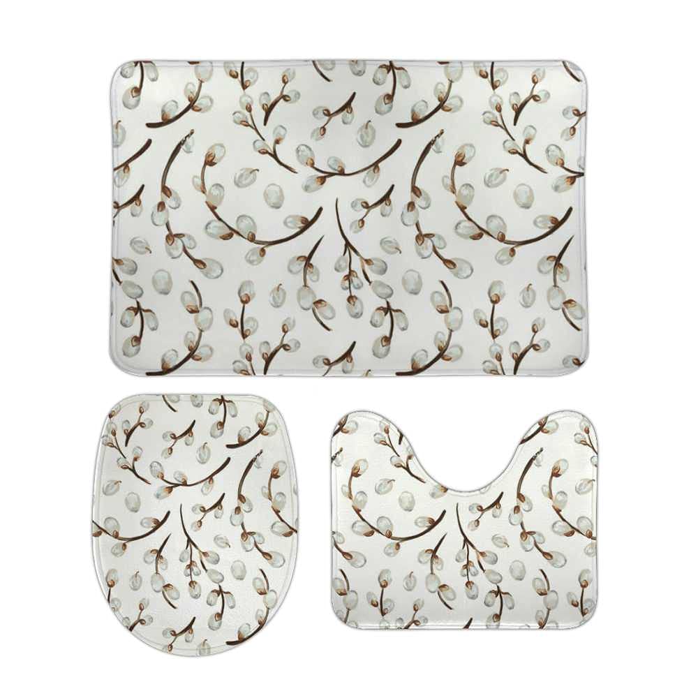 Tapis de salle de bain en osier blanc lot de 3 avec contour U et housse