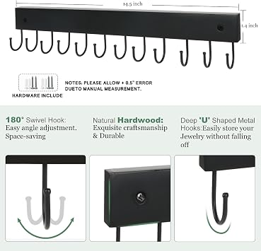 2-Pack Purse Organizer Wall-Mounted Rack & Belt Hanger, Wooden, 24 Hooks