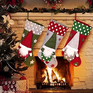 Toyvian Christmas Stocking Set of 3, 19.6" Large Xmas Sock Sack Tree Decoration Kids Adults Christmas Ornament Candy Pouch Bag Theme 3D Plush Swedish Christmas Gnome