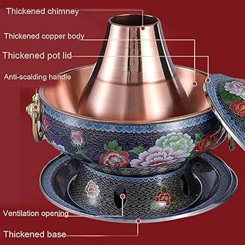 Amazon | 火鍋 中華鍋 伝統的な炭銅鍋 しゃぶしゃぶ鍋 赤銅火鍋 中国