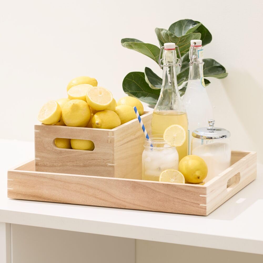 iDesign The Home Edit Series, Papelera mediana con asas, madera, natural