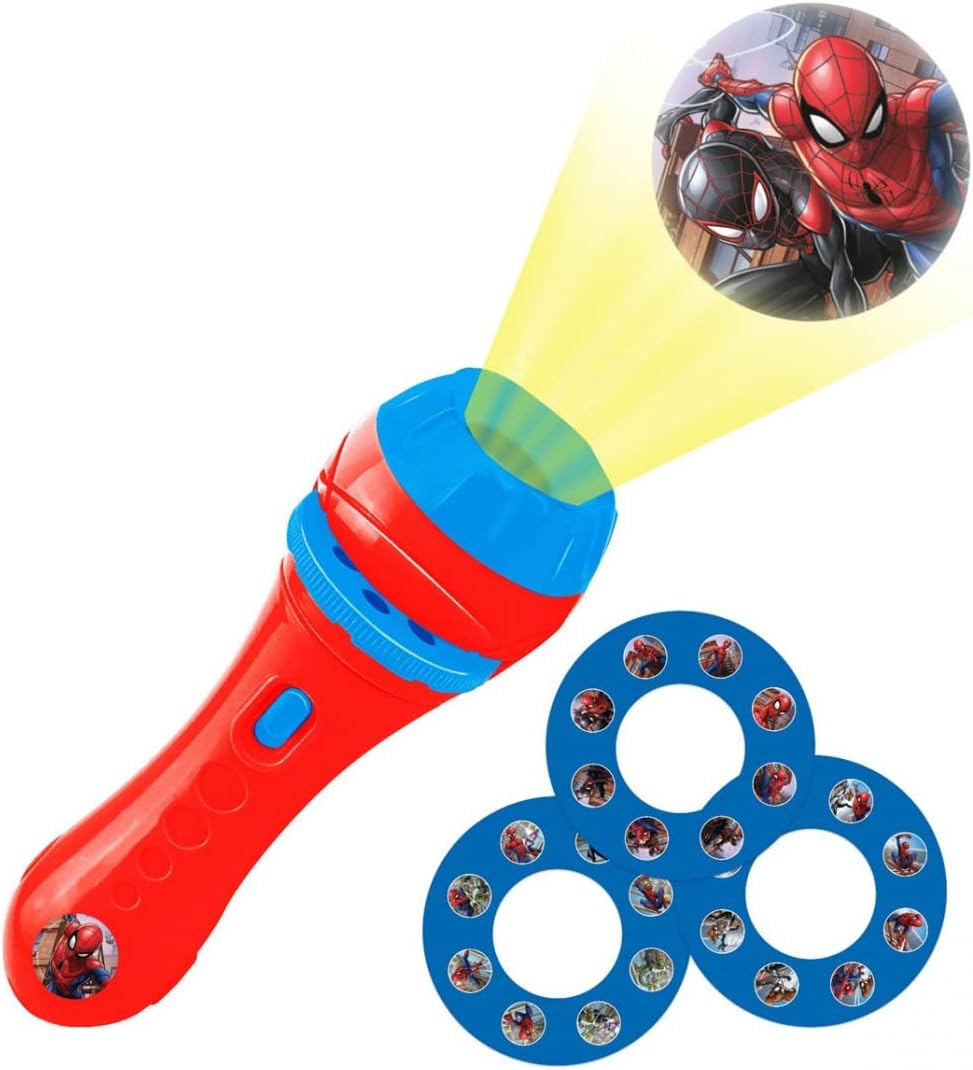 Lexibook Stories projector, Spider-Man torch light and projector with 3 discs, 24 images, create your own stories, LTC050SP
