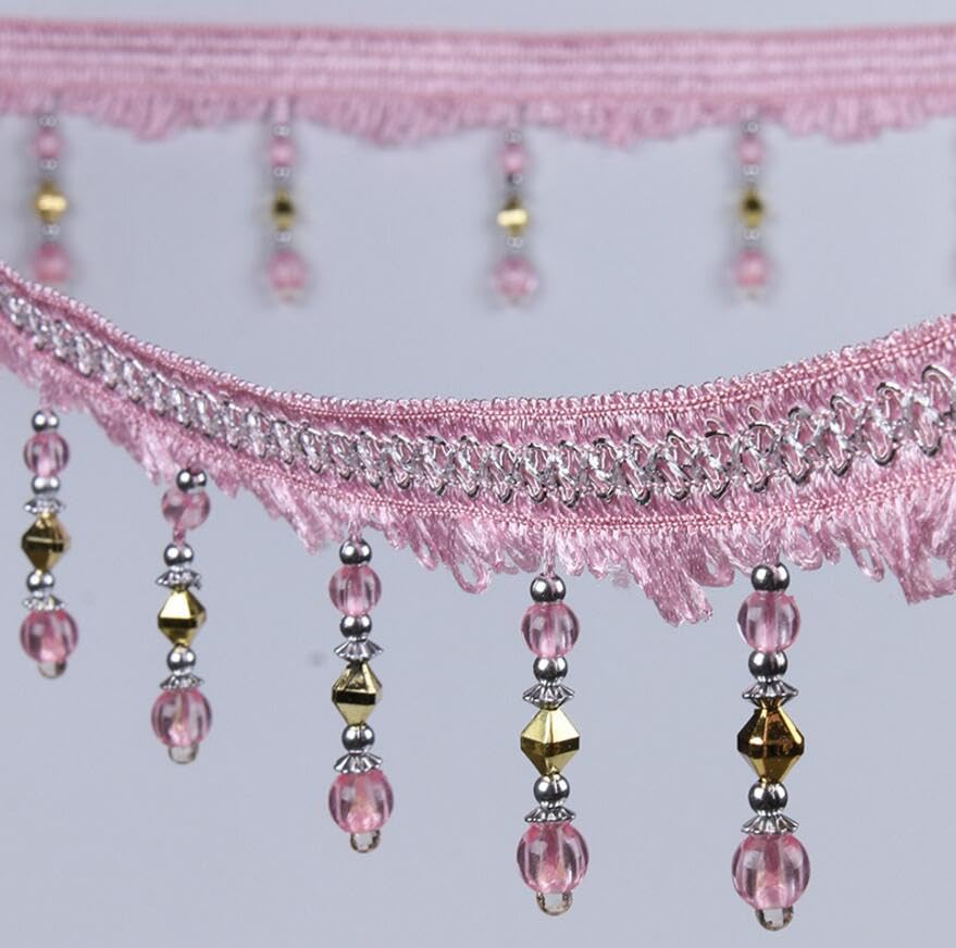 Garniture de pompon tressée en strass de 12 mètres for la couture, la décoration intérieure et les projets d'artisanat(Red)