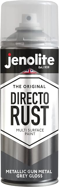JENOLITE Directorust Metallic Gloss Spray Paint | GUN METAL GREY | Multi-Surface Paint | All-In-One Primer, Undercoat and Topcoat | 400ml