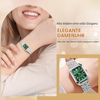 OFFCUP Damenuhr Rechteckige Damen Analog Quarz Uhr mit Edelstahl Armband Uhren Damen Klein Einfache Vintage Klassische Armbanduhr Lässig Quarzuhr Kleideruhr 3 Zeiger