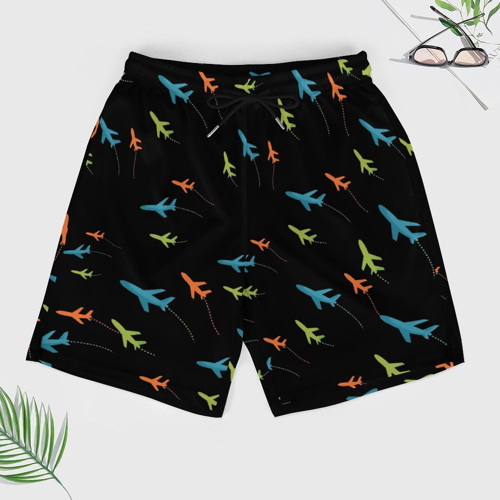 Airplane Mens Swim Trunks with Compression Liner Summer Quick Dry Beach Shorts with Pockets