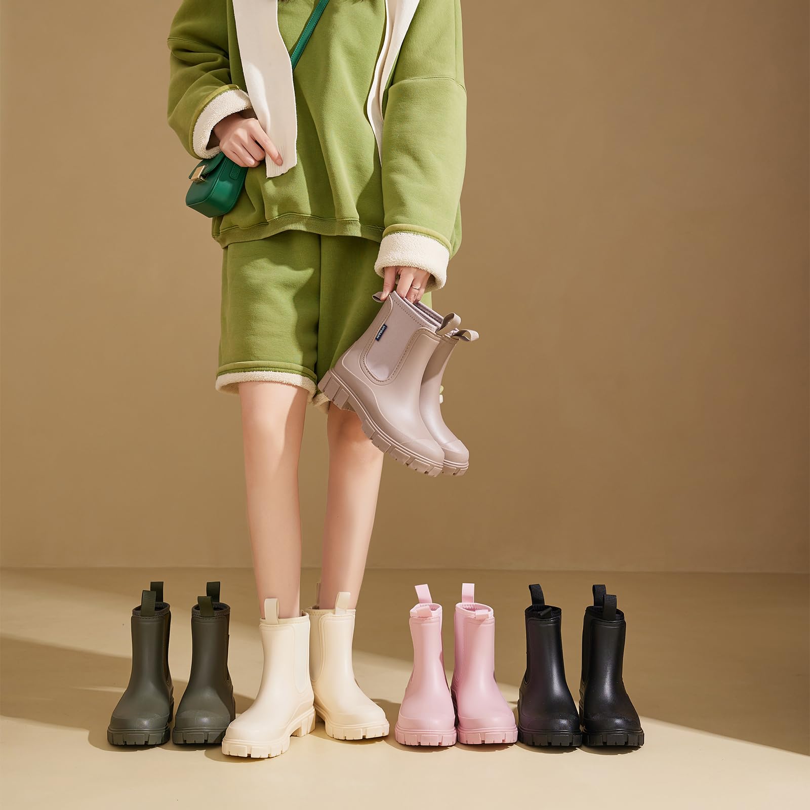 Stivali di Gomma da Donna Foderati Chelsea Impermeabile Antivento a Mezza Altezza Boots da Pioggia Comode Stivaletti da Giardino 36-41EU
