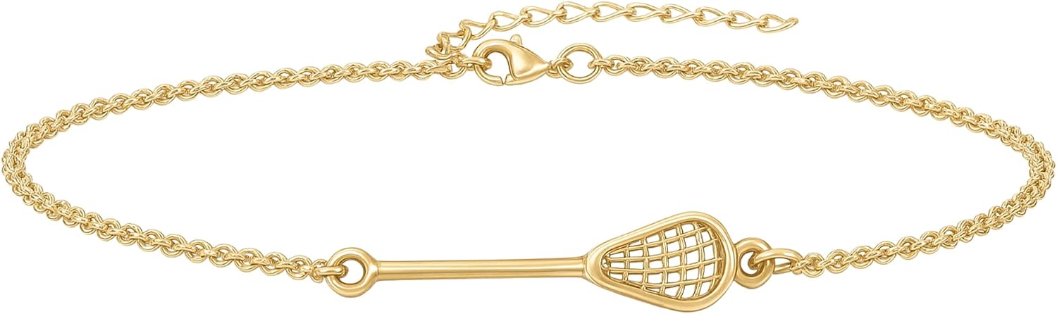 Lacrosse Bracelet, Dainty Lacrosse Stick Pendant, Lacrosse Jewelry, Stainless Steel Waterproof Charm, Gift for Lacrosse Players