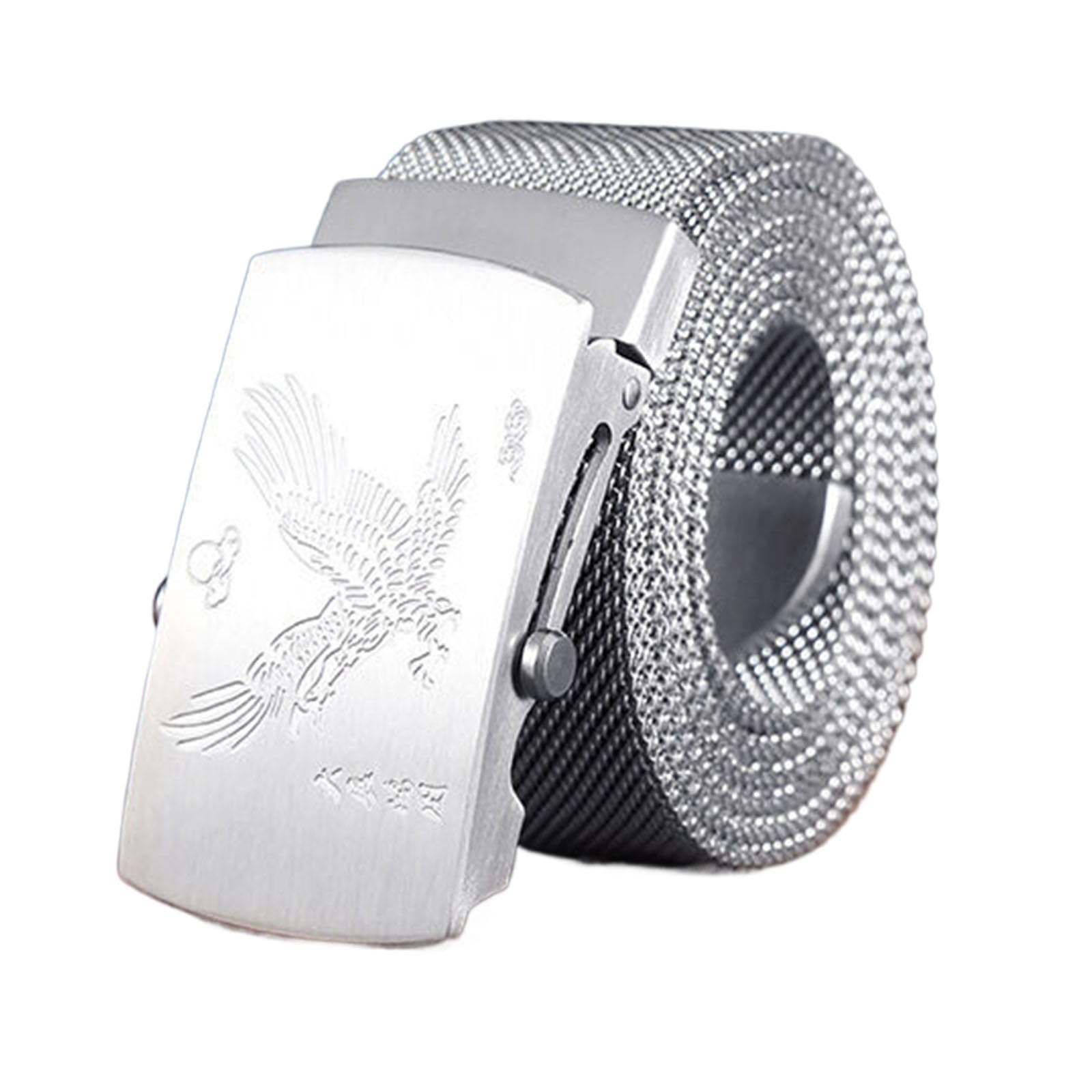 BDAYEK Men's Belt Men's Metal Belt Engraved Animal Roller Buckle Braided Stainless Steel(Style D,110Cm/43.3'')