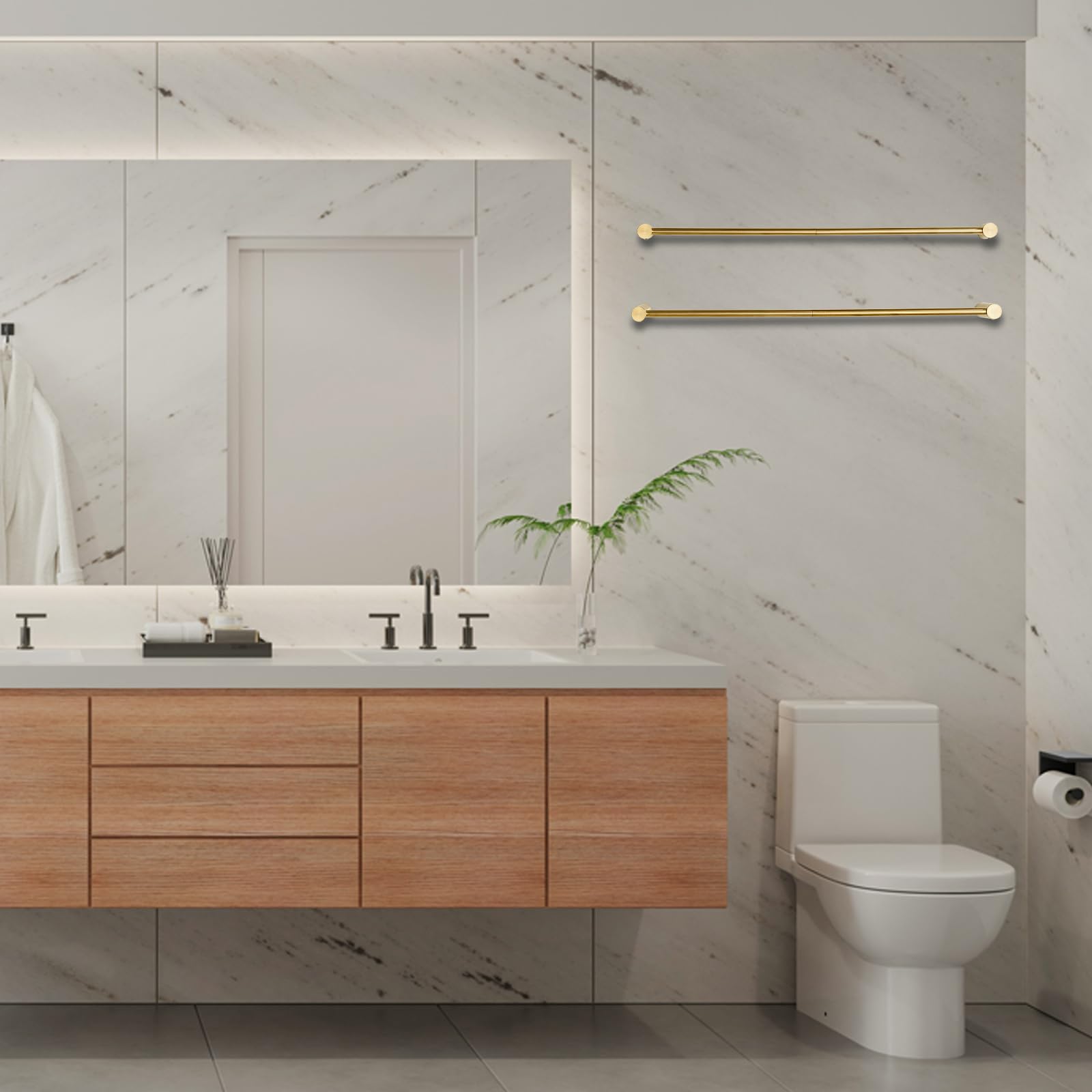 Sèche-serviettes pour salle de bain Leekayer doré à double couche, porte-serviettes mural, acier inoxydable, fixation à vis, pour cuisine, balcon