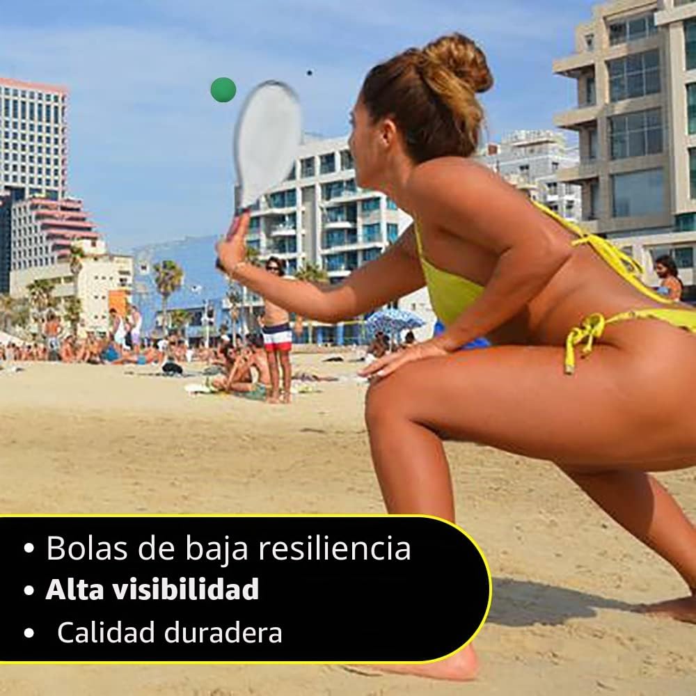 W4W Kadima Beach - Juego de Raqueta de balón de Pala, Paquete Incluye 4 Bolas y 2 paletas