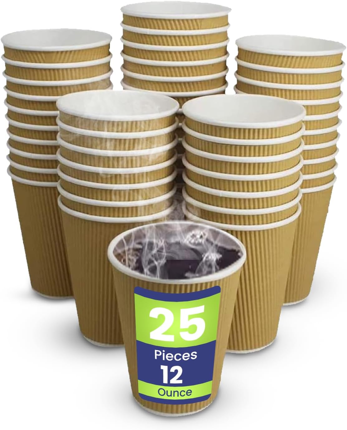 SNH Packing 25 Pieces 12 Ounce Disposable Ripple Cup Brown Without Lid - Kraft Hot Tea, Coffee, Kahwa, Hot Drinks & Natural Brown Paper Cups.