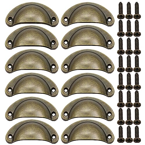 Image of 12 Pack Cabinet Cup Pull 2.5 inch Drawer Pulls Antique Cabinet Pulls for Dresser Cupboard Kitchen Furniture Decoration with Screws (12, Bronze Tone)