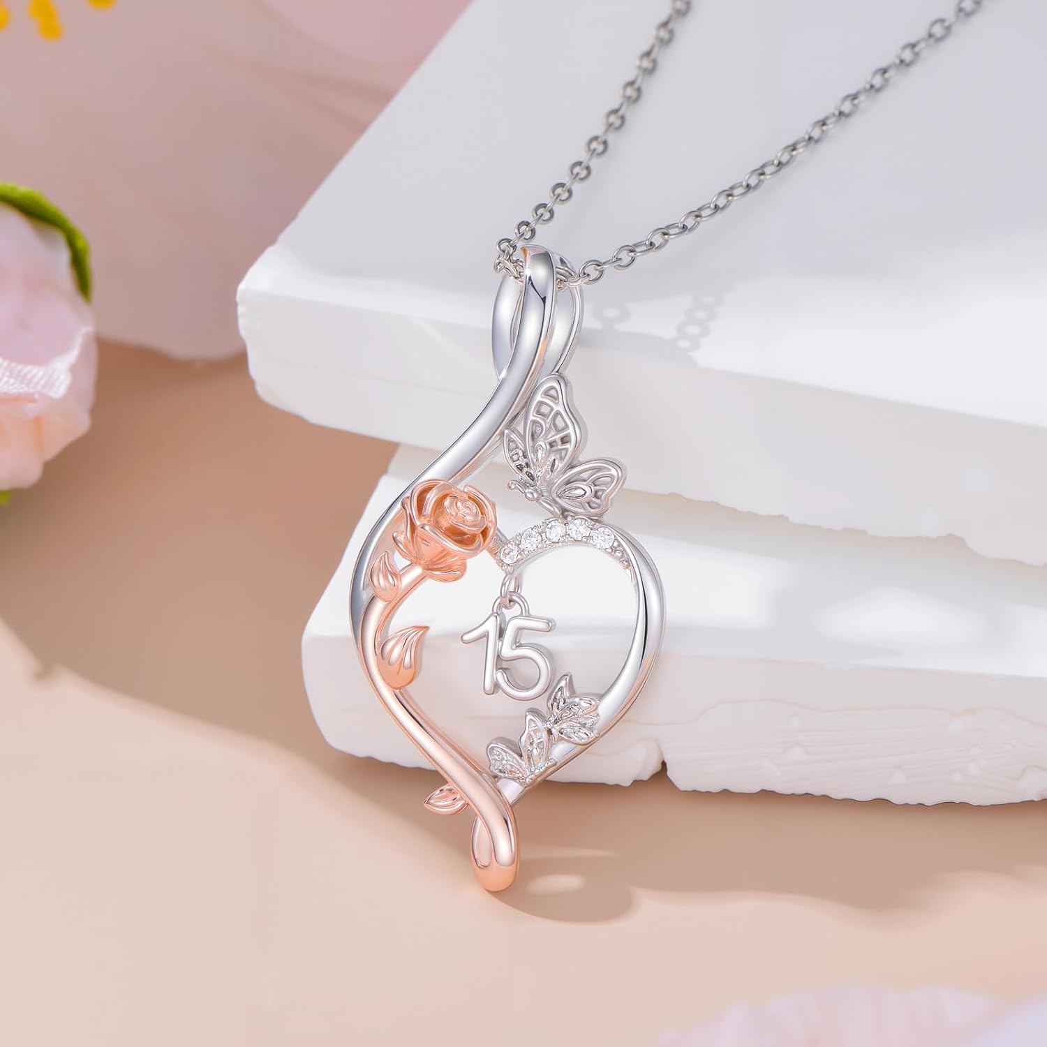 TOUPOP Gifts for Her Rose Heart Infinity Necklace 925 Sterling Silver Heart Butterfly Sweet Jewelry Anniversary Valentines Day Birthday Gifts Women Girlfriend Wife Mom Grandma - Image 4