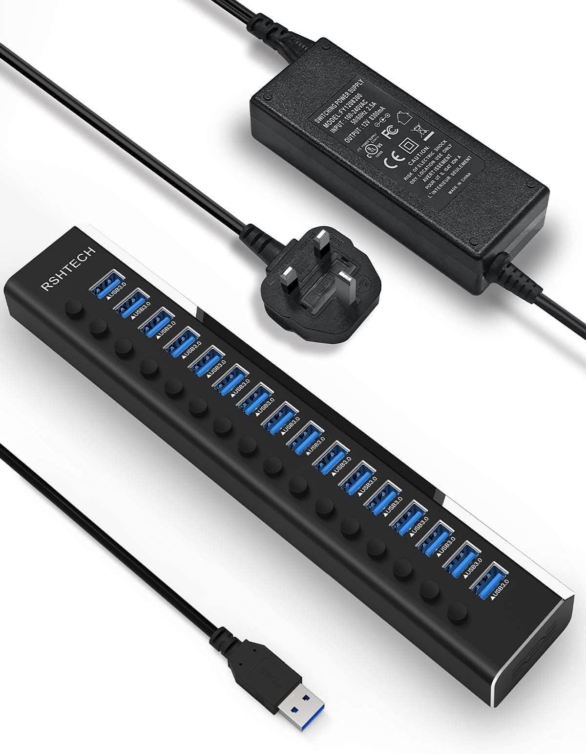 Powered USB Hub RSHTECH 16 Port 100W USB 3.0 Data Hub Aluminum USB Port ...