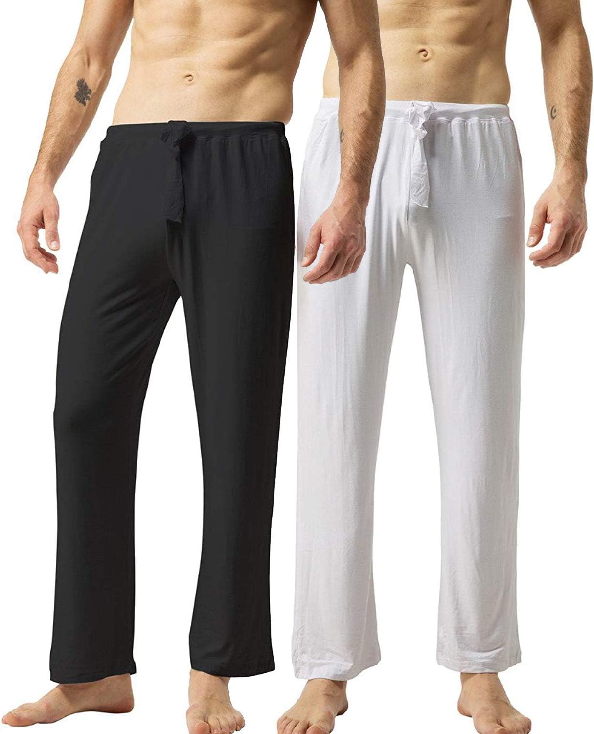 ZSHOW Men's 2 Packs Cotton Lounging Yoga Pants Sleep Bottoms(Black+White,S)