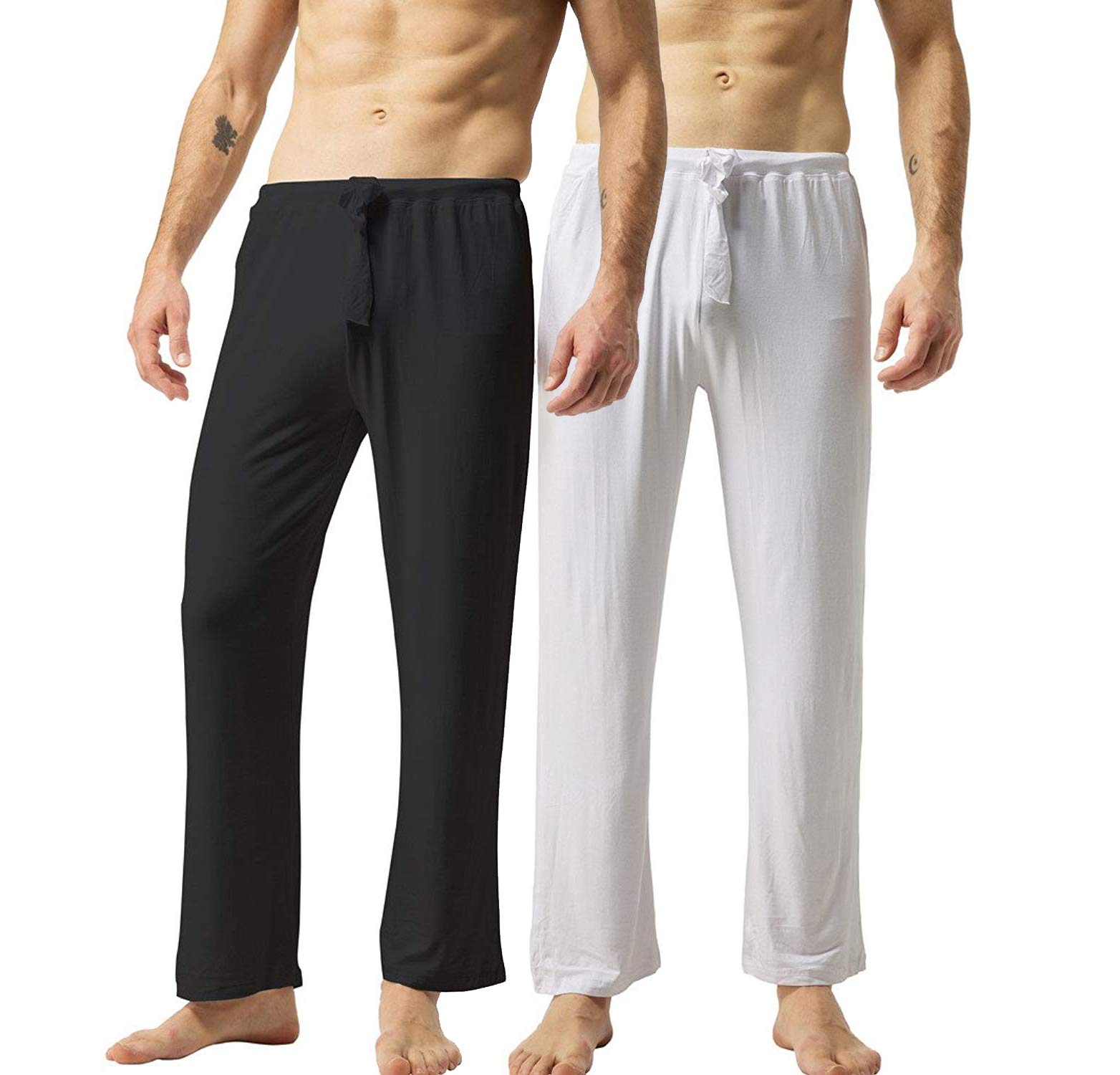 ZSHOW Men's 2 Packs Cotton Lounging Yoga Pants Sleep Bottoms(Black+White,S)